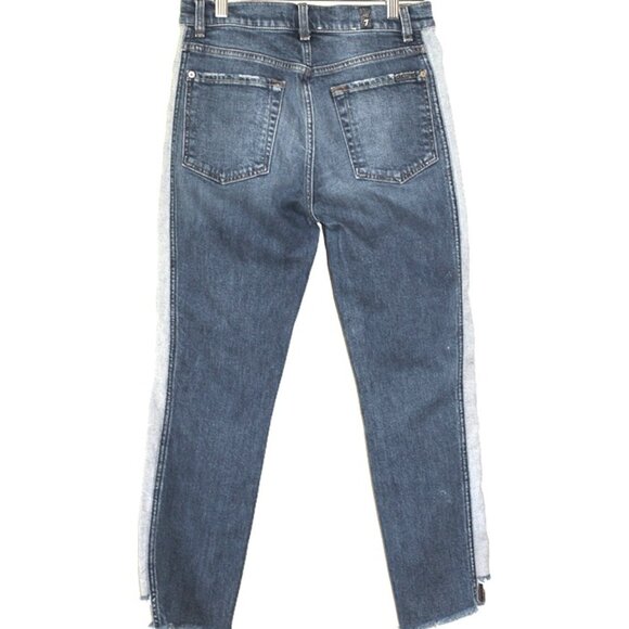 7 FOR ALL MANKIND Josefina Contrast Panel High-Rise Cropped Blue Jeans - Size 27 - Picture 4 of 15